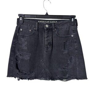 Vintage Y2K American Eagle Micro Mini Skirt‎ 2 Jean Festival Black Button Fly